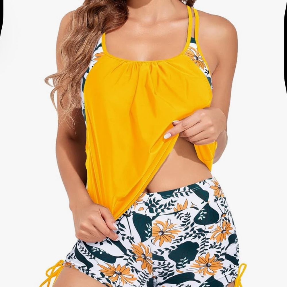 Blouson Double Up Tankini Top with boys shorts Two Piece Bathing Suits swimsuit - Picture 11 of 11